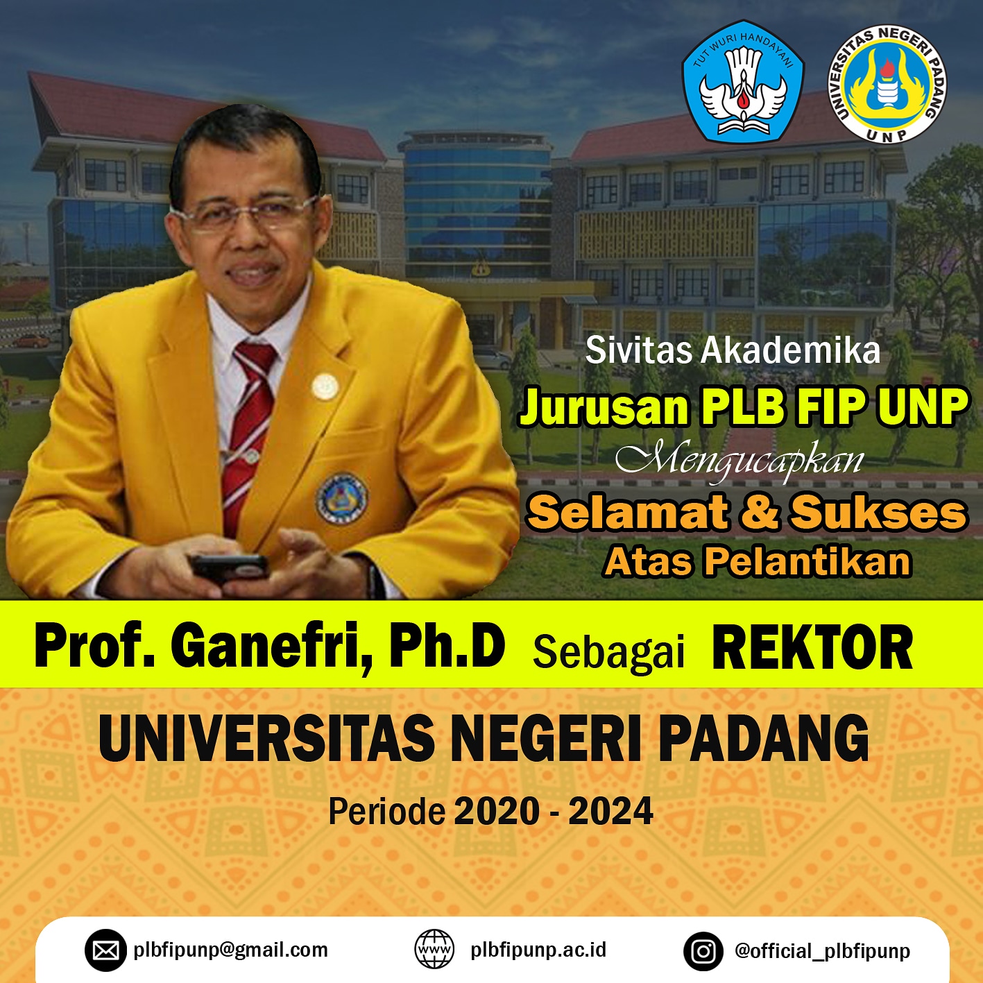 Pelantikan Rektor Universitas Negeri Padang Periode 2020-2024
